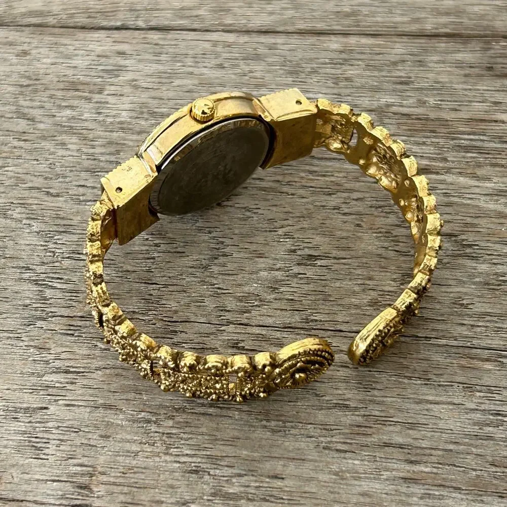 Vintage High Fashion Watch by Da Vanci Gold-tone Hinged Cuff unworking